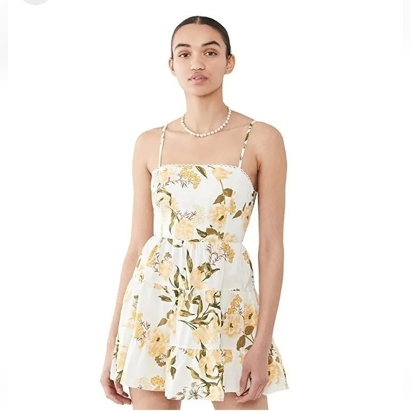 NWT BB Dakota Ivory Yellow Floral Cotton Mini Dress 4 - Picture 1 of 12